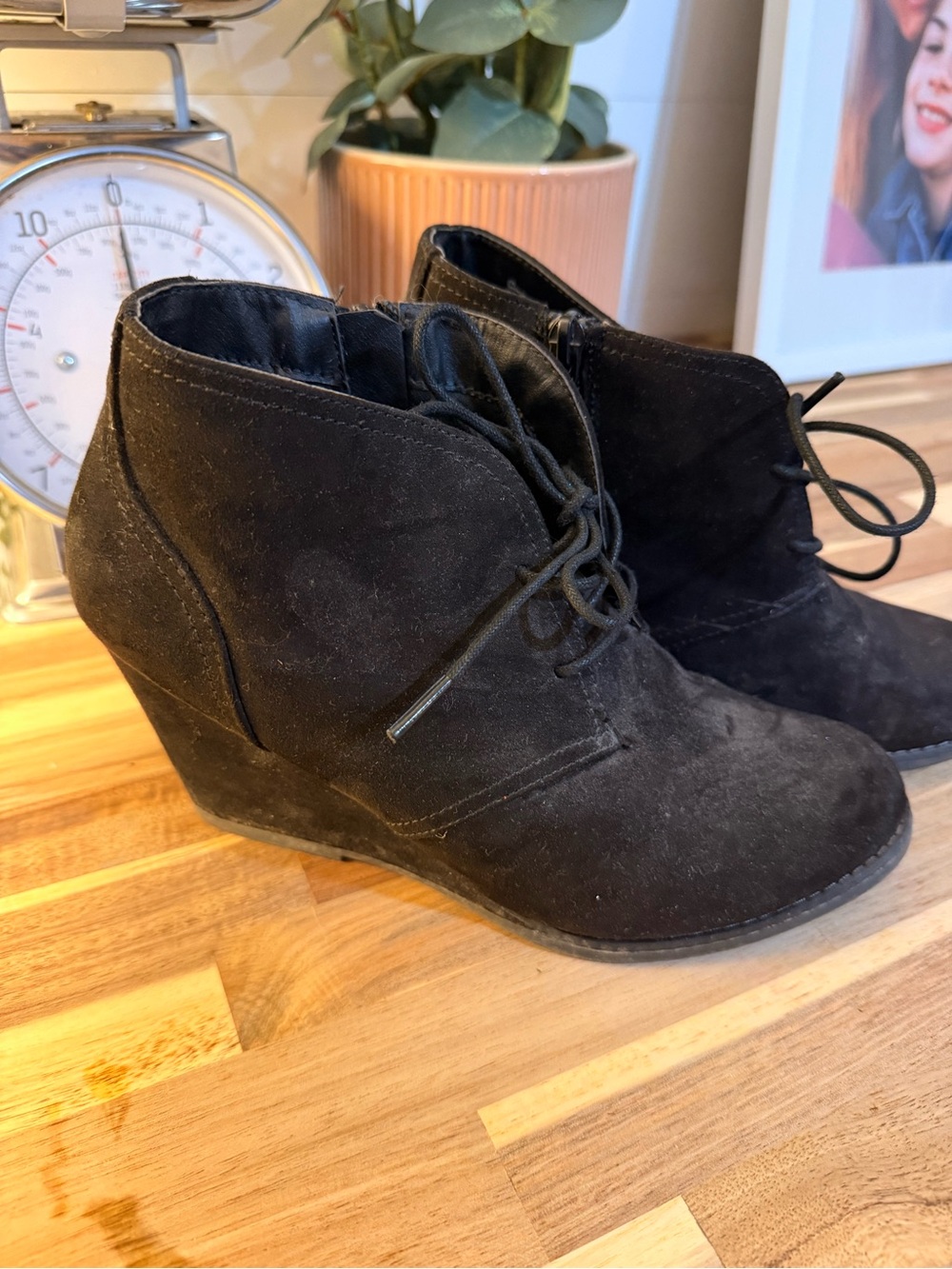 Universal Thread Black Suede Lace-Up Wedge Ankle Boots